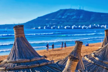 Beautiful coastal view of Agadir, Morocco – golden beaches, vibrant city life, and stunning Atlantic Ocean sunsets